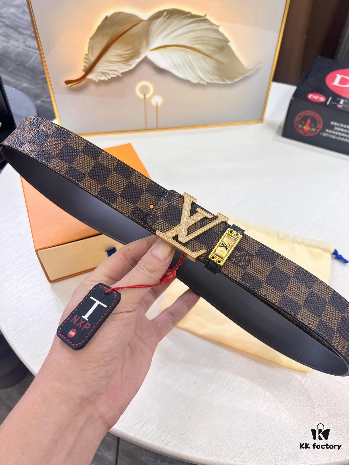 LV Men's Belt Louis Vuitton Latest Style ZP Synchronized Monogram Fabric Top Quality Genuine Leather 4.0cm Steel Buckle
