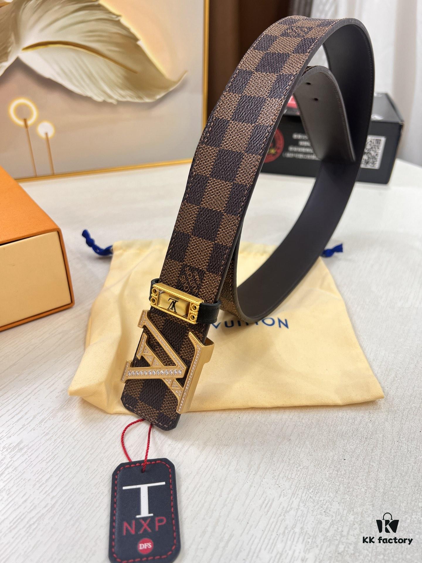 LV Men's Belt Louis Vuitton Latest Style ZP Synchronized Monogram Fabric Top Quality Genuine Leather 4.0cm Steel Buckle