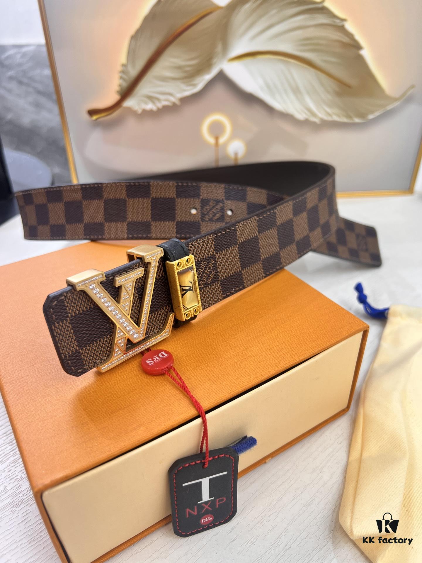 LV Men's Belt Louis Vuitton Latest Style ZP Synchronized Monogram Fabric Top Quality Genuine Leather 4.0cm Steel Buckle