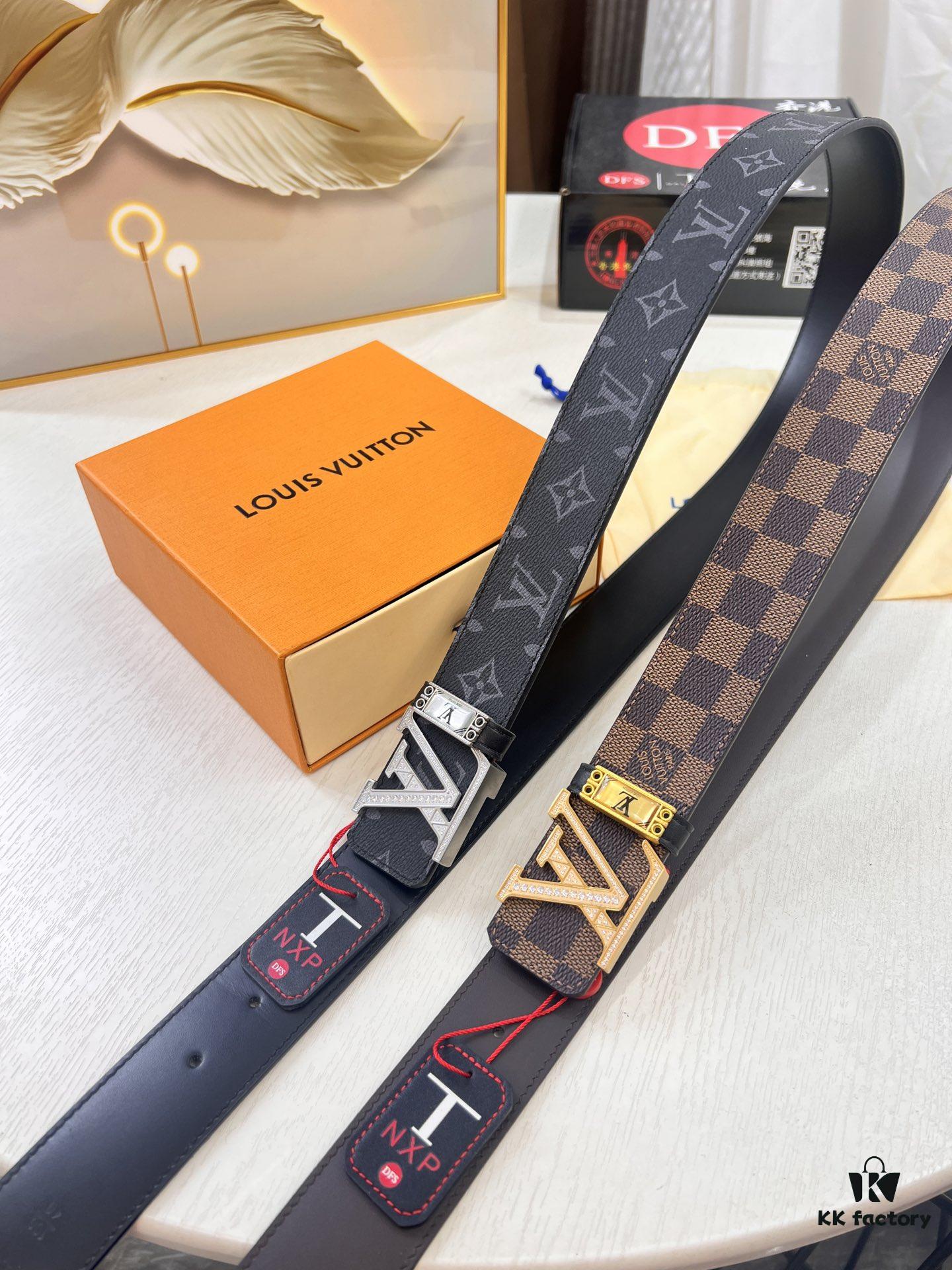 LV Men's Belt Louis Vuitton Latest Style ZP Synchronized Monogram Fabric Top Quality Genuine Leather 4.0cm Steel Buckle