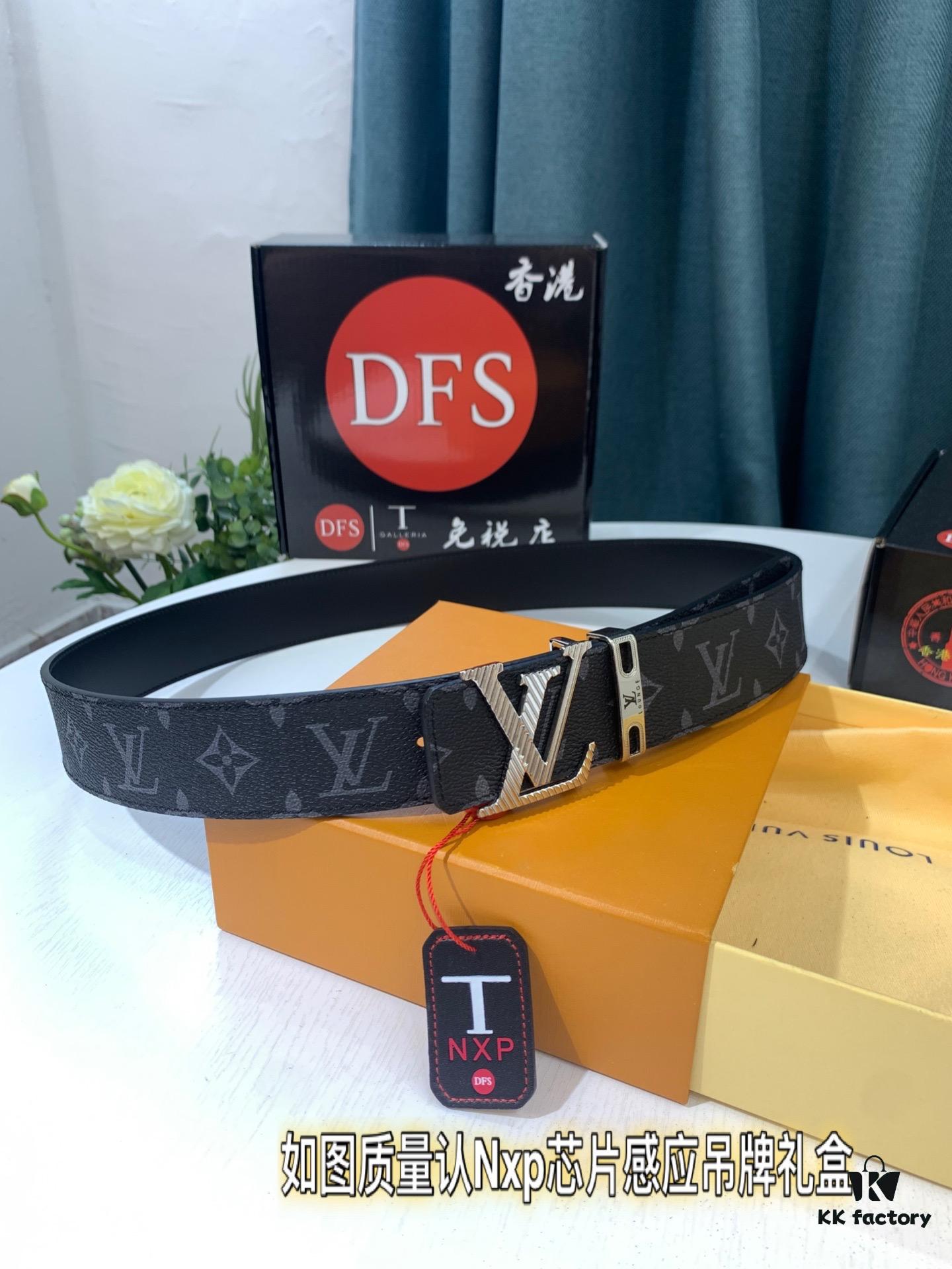 Shop Owner Recommended Trumpet Trumpet Louis Vuitton LV Belt ZP Synchronized New Men's Belt with Imported Monogram Fabric, Original Factory Head Cowhide Plain Low Texture, Reversible Use, Water Ripples Letter Hardware, 3.8cm Width