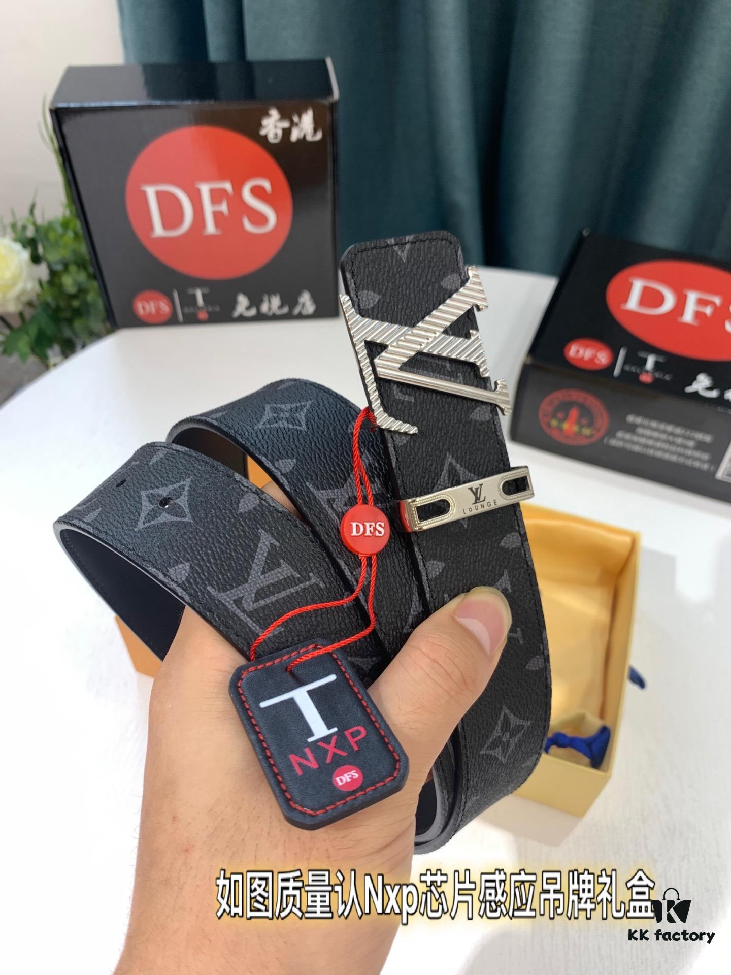 Shop Owner Recommended Trumpet Trumpet Louis Vuitton LV Belt ZP Synchronized New Men's Belt with Imported Monogram Fabric, Original Factory Head Cowhide Plain Low Texture, Reversible Use, Water Ripples Letter Hardware, 3.8cm Width