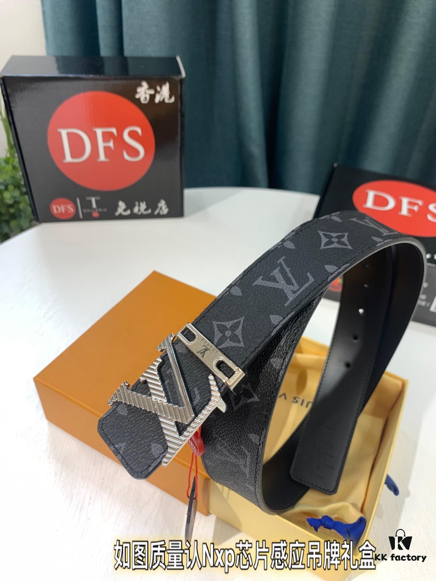 Shop Owner Recommended Trumpet Trumpet Louis Vuitton LV Belt ZP Synchronized New Men's Belt with Imported Monogram Fabric, Original Factory Head Cowhide Plain Low Texture, Reversible Use, Water Ripples Letter Hardware, 3.8cm Width