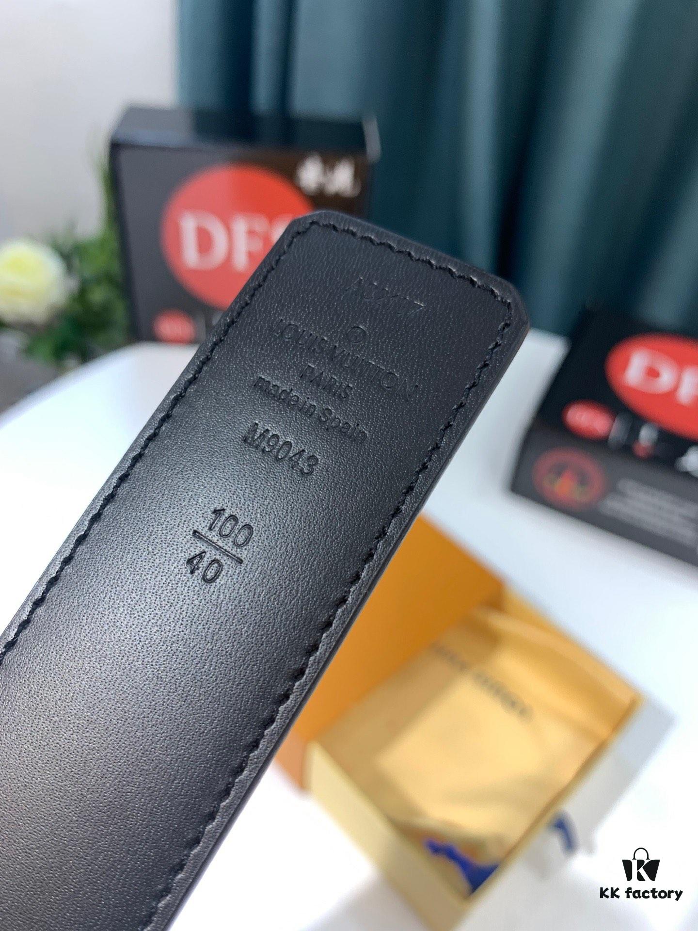 Shop Owner Recommended Trumpet Trumpet Louis Vuitton LV Belt ZP Synchronized New Men's Belt with Imported Monogram Fabric, Original Factory Head Cowhide Plain Low Texture, Reversible Use, Water Ripples Letter Hardware, 3.8cm Width