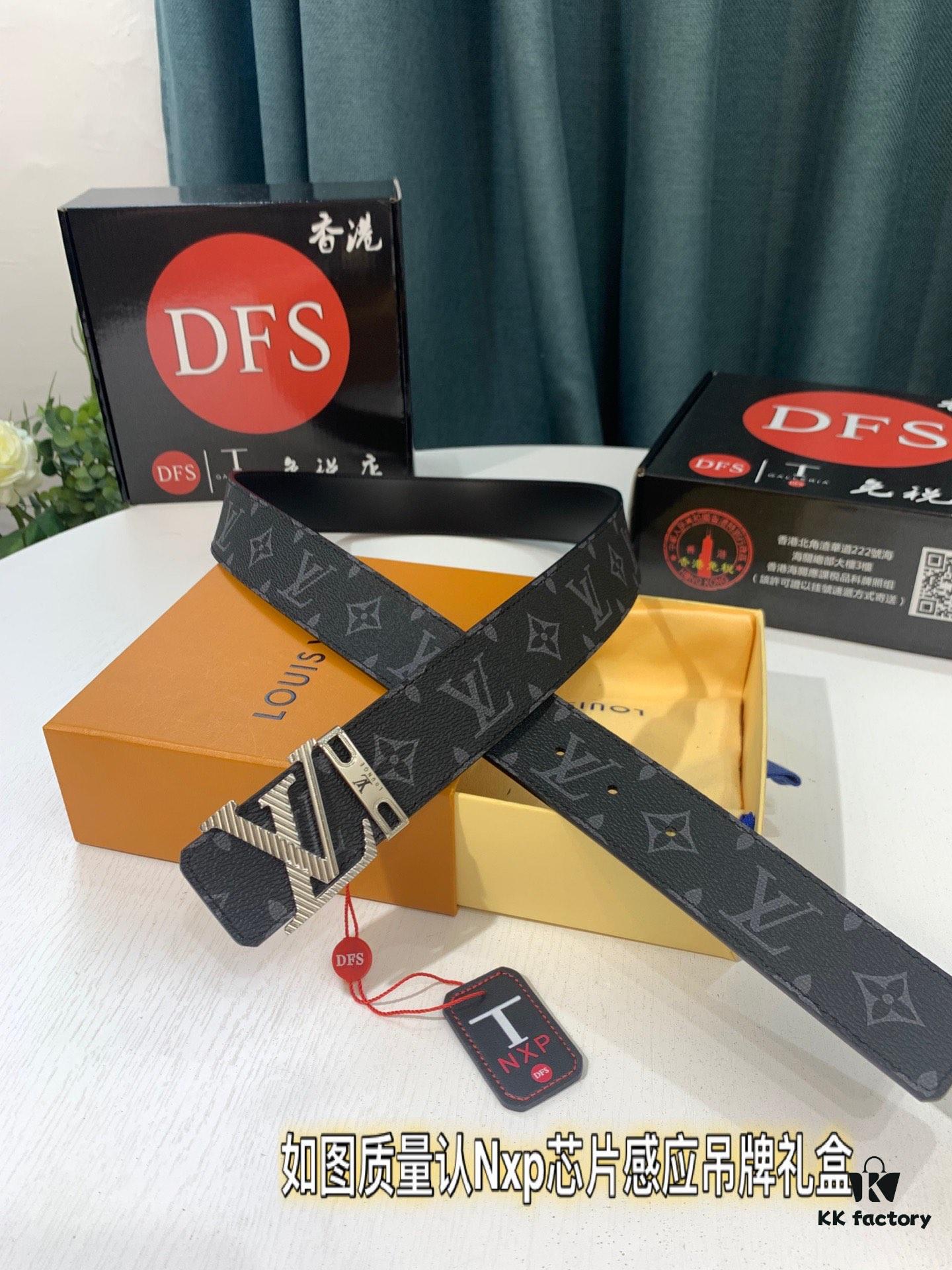 Shop Owner Recommended Trumpet Trumpet Louis Vuitton LV Belt ZP Synchronized New Men's Belt with Imported Monogram Fabric, Original Factory Head Cowhide Plain Low Texture, Reversible Use, Water Ripples Letter Hardware, 3.8cm Width