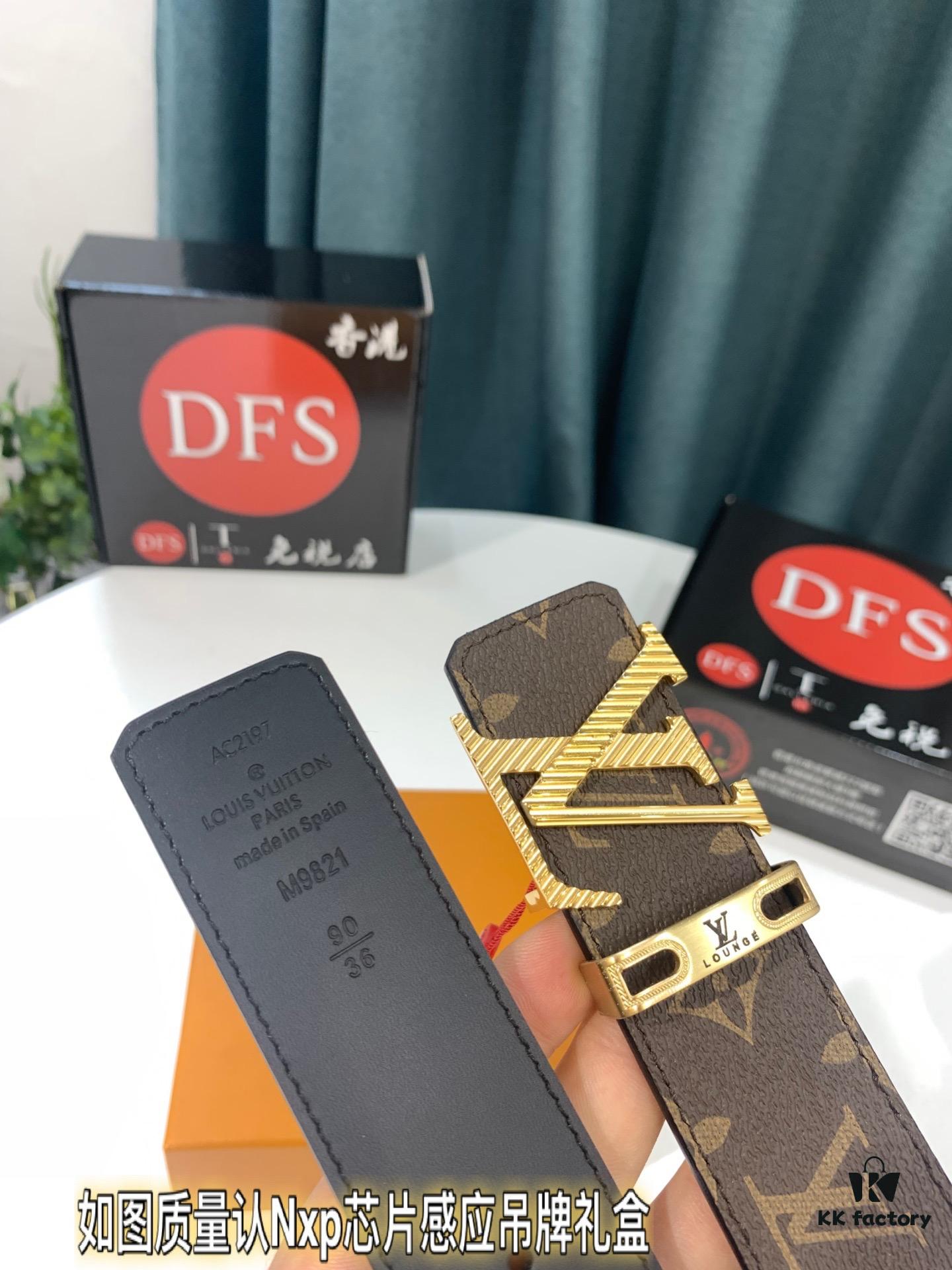 Shop Owner Recommended Trumpet Trumpet Louis Vuitton LV Belt ZP Synchronized New Men's Belt with Imported Monogram Fabric, Original Factory Head Cowhide Plain Weave Low, Reversible Use, Water Ripples Letter Hardware, Width 3.8cm