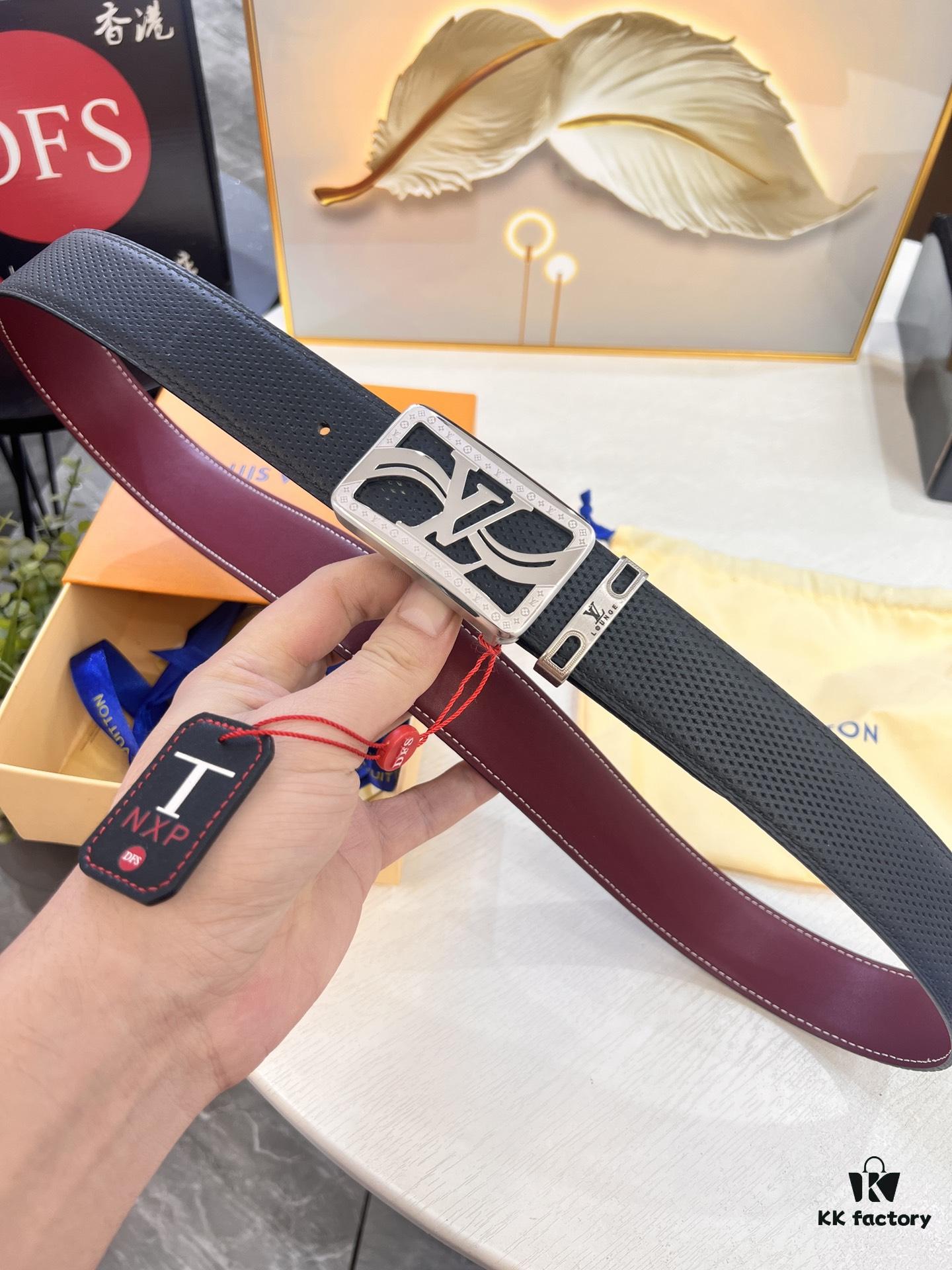 Luxury LV Belt - Top-tier Hong Kong Duty-Free Gift Box, Genuine First-Layer Embossed Calfskin, 3.8cm Width, Steel Hardware, NFC Chip (NXP Tag), Authenticity Guaranteed