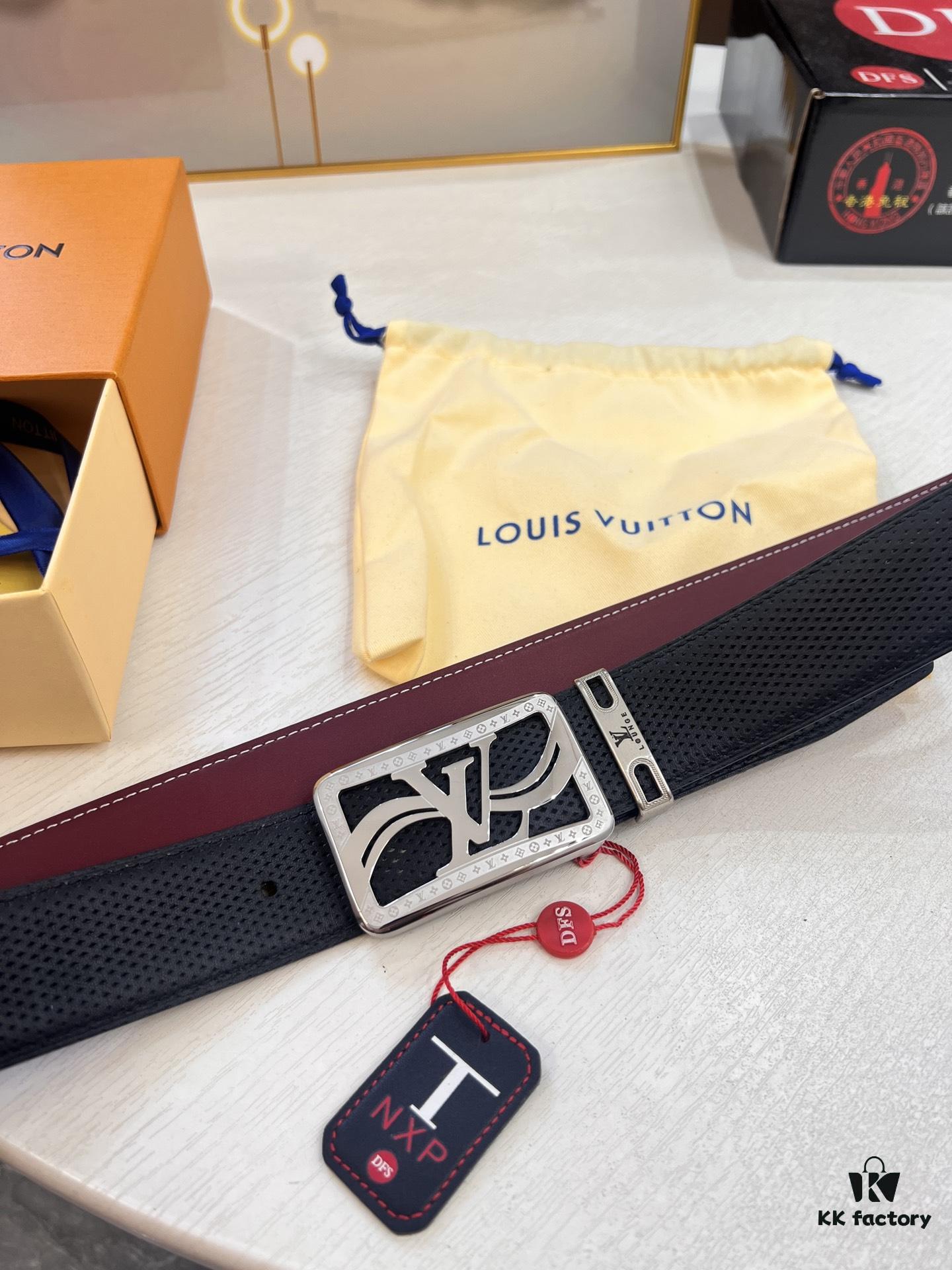 Luxury LV Belt - Top-tier Hong Kong Duty-Free Gift Box, Genuine First-Layer Embossed Calfskin, 3.8cm Width, Steel Hardware, NFC Chip (NXP Tag), Authenticity Guaranteed