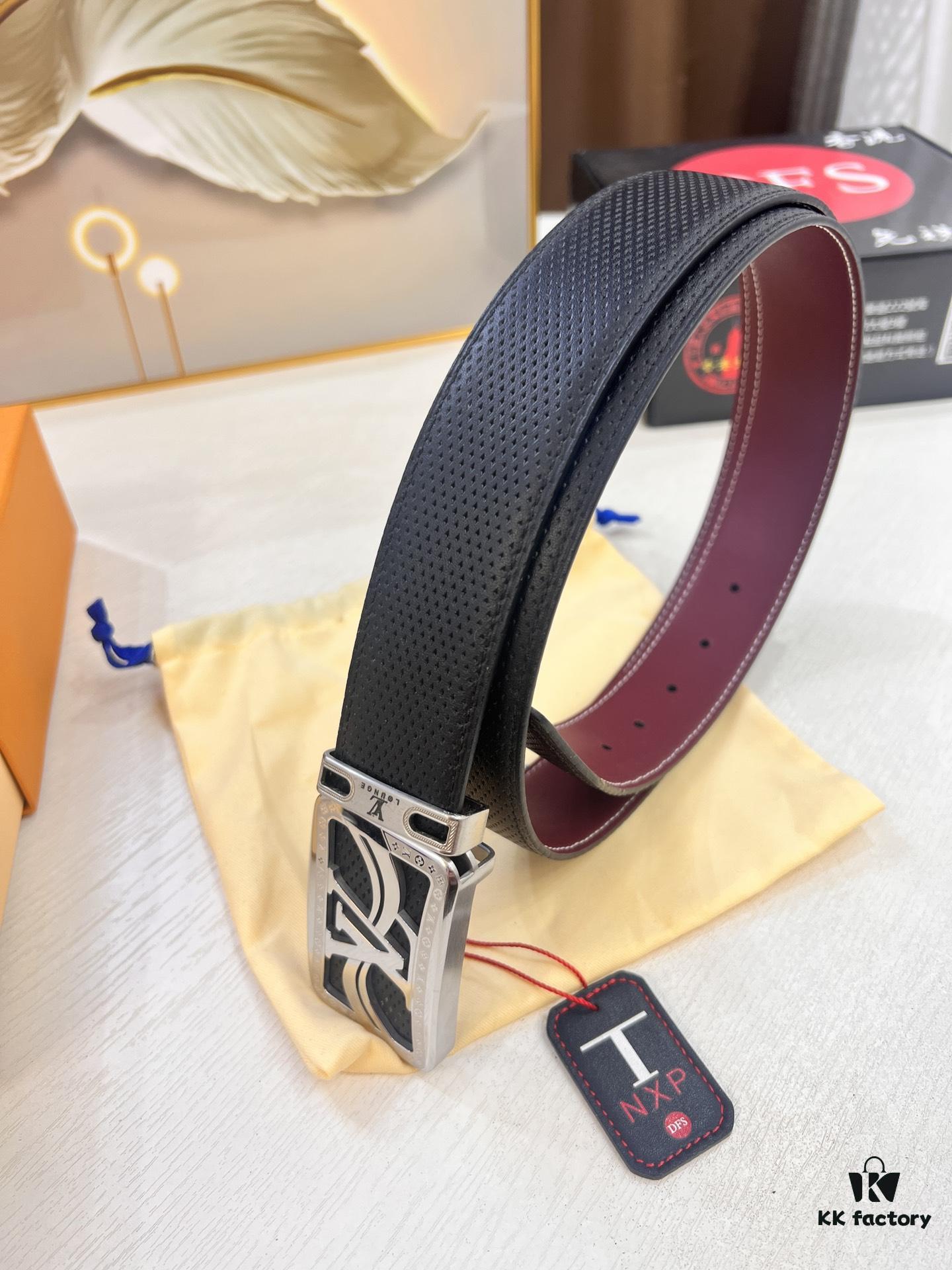 Luxury LV Belt - Top-tier Hong Kong Duty-Free Gift Box, Genuine First-Layer Embossed Calfskin, 3.8cm Width, Steel Hardware, NFC Chip (NXP Tag), Authenticity Guaranteed