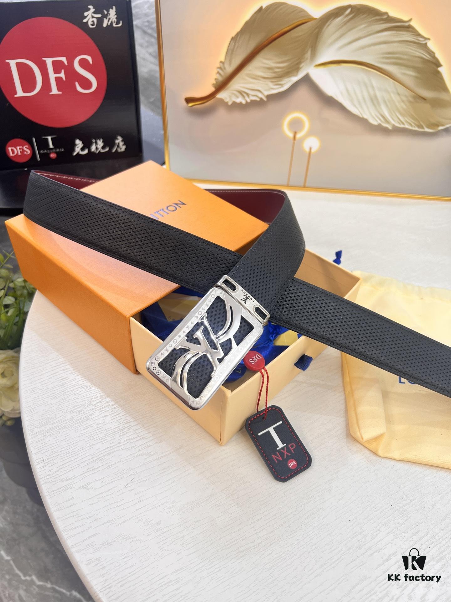 Luxury LV Belt - Top-tier Hong Kong Duty-Free Gift Box, Genuine First-Layer Embossed Calfskin, 3.8cm Width, Steel Hardware, NFC Chip (NXP Tag), Authenticity Guaranteed