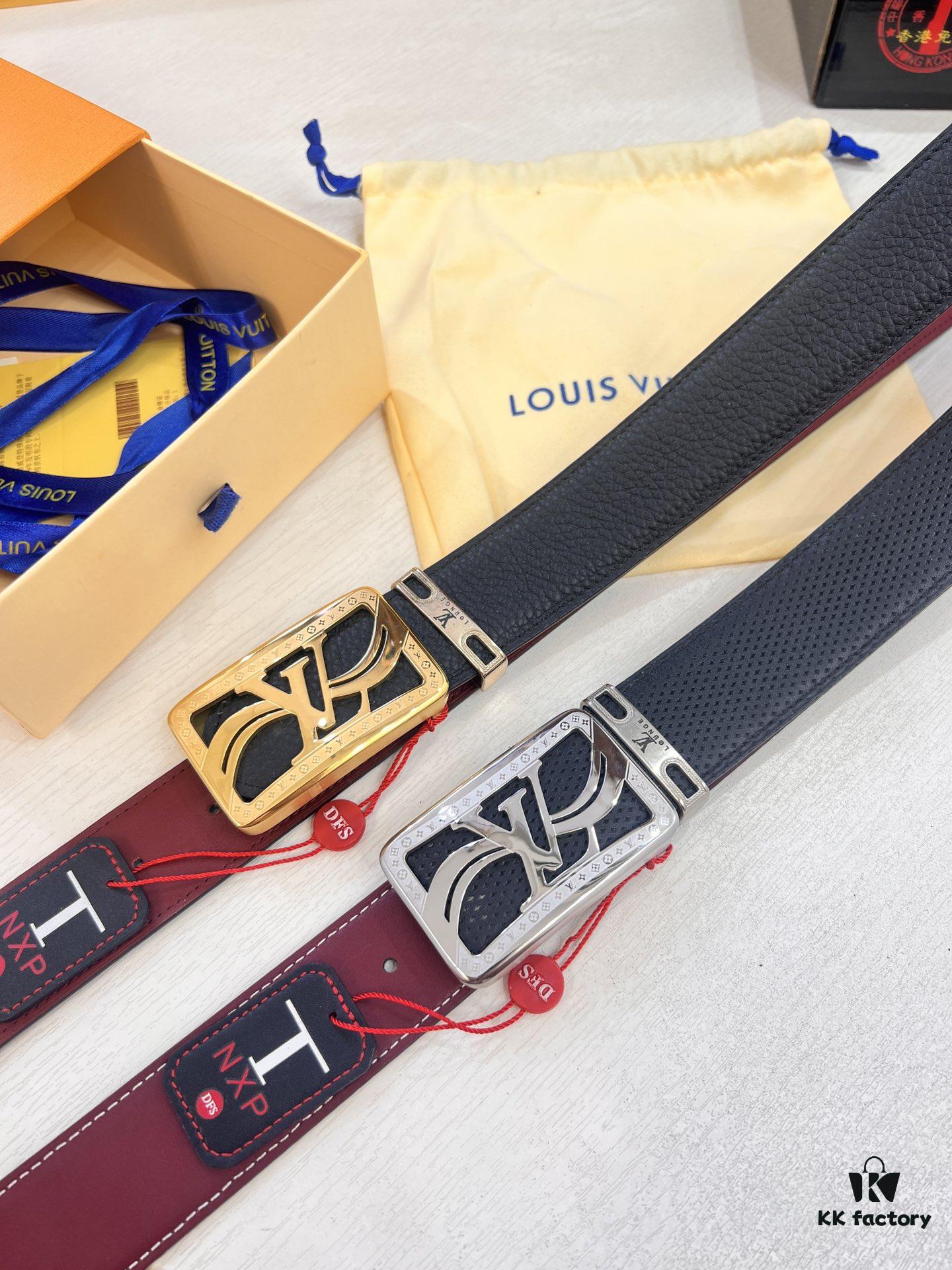 Luxury LV Belt - Top-tier Hong Kong Duty-Free Gift Box, Genuine First-Layer Embossed Calfskin, 3.8cm Width, Steel Hardware, NFC Chip (NXP Tag), Authenticity Guaranteed
