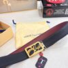 Top-Tier Louis Vuitton LV Belt - Genuine First-Layer Embossed Cowhide, 3.8cm Width, Reddish Wine Color, Hong Kong Duty-Free Premium Gift Box