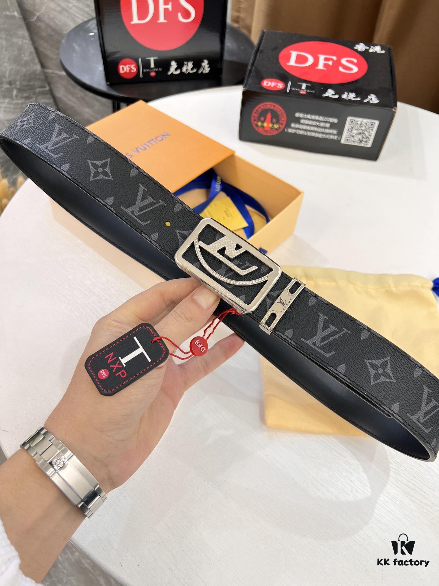 LV Men's Belt Louis Vuitton Latest Style ZP Synchronized Monogram Fabric Top Quality