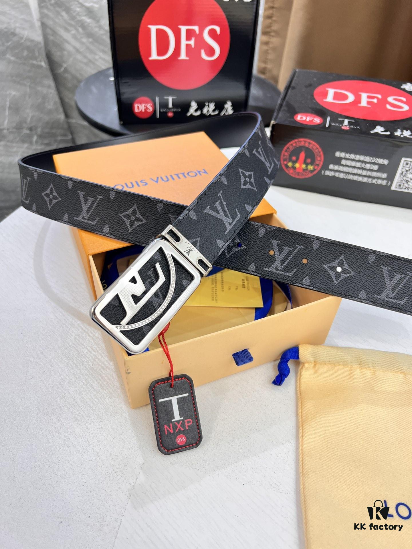 LV Men's Belt Louis Vuitton Latest Style ZP Synchronized Monogram Fabric Top Quality