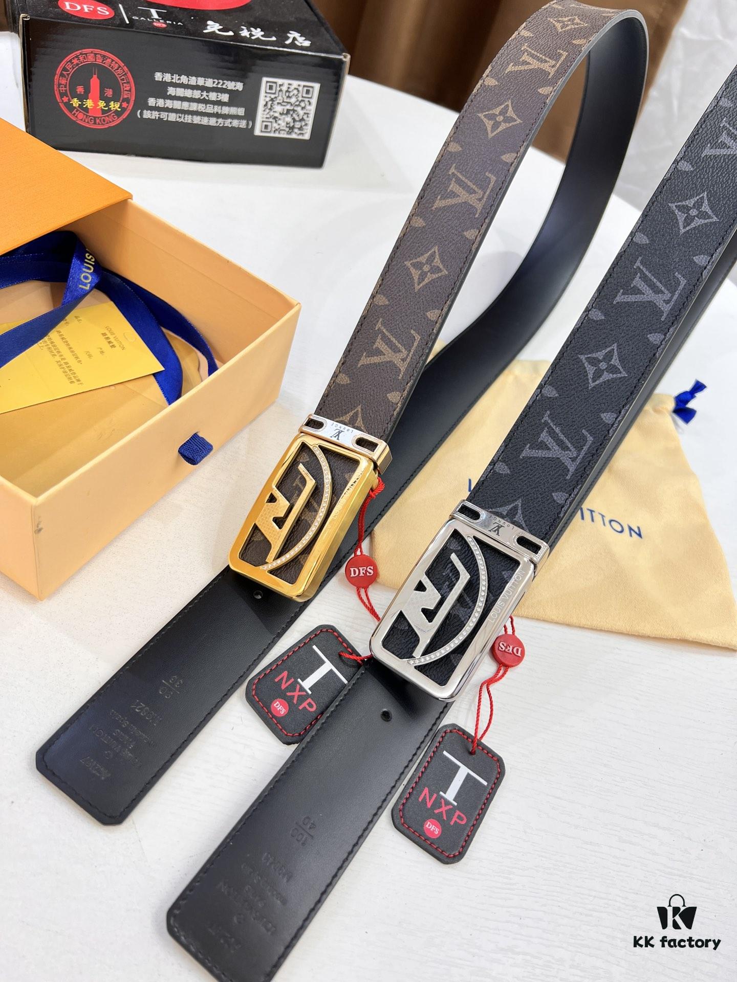 LV Men's Belt Louis Vuitton Latest Style ZP Synchronized Monogram Fabric Top Quality