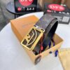 LV Men's Belt, Latest Style, ZP Molded, Thickened Stainless Steel Buckle with Diamond Inlay, 4.0cm Width, Genuine Cowhide Leather