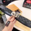 Shop Owner Recommended Louis Vuitton LV Belt, ZP Synchronized New Men's Belt, Checkered Imported Fabric, Full-Grain Cowhide Plain Leather, 3.8cm Width, Official Website Style with Letter Hardware, High-End Custom Leather, Supports Authentication
