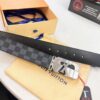 Shop Owner Recommended Louis Vuitton LV Belt, ZP Synchronized New Men's Belt, Checkered Imported Fabric, Full-Grain Cowhide Plain Leather, 3.8cm Width, Official Website Style with Letter Hardware, High-End Custom Leather, Supports Authentication