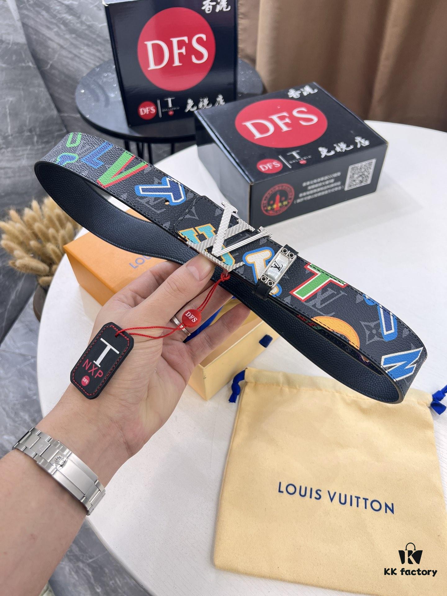 Louis Vuitton LV Men's Belt, 3.8cm Width, Reversible Design, Top-Quality First-Layer Cowhide Leather, Genuine Hardware, Imported Original Factory Print