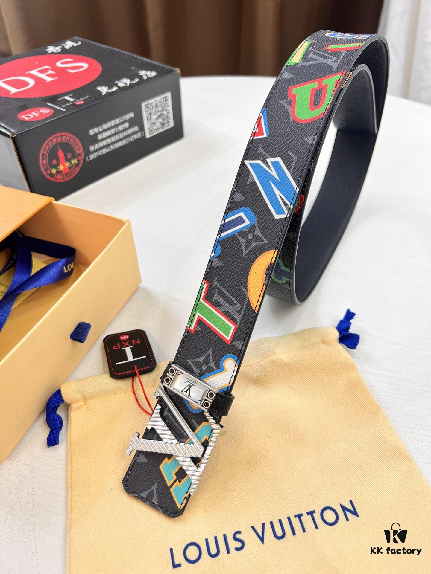 Louis Vuitton LV Men's Belt, 3.8cm Width, Reversible Design, Top-Quality First-Layer Cowhide Leather, Genuine Hardware, Imported Original Factory Print