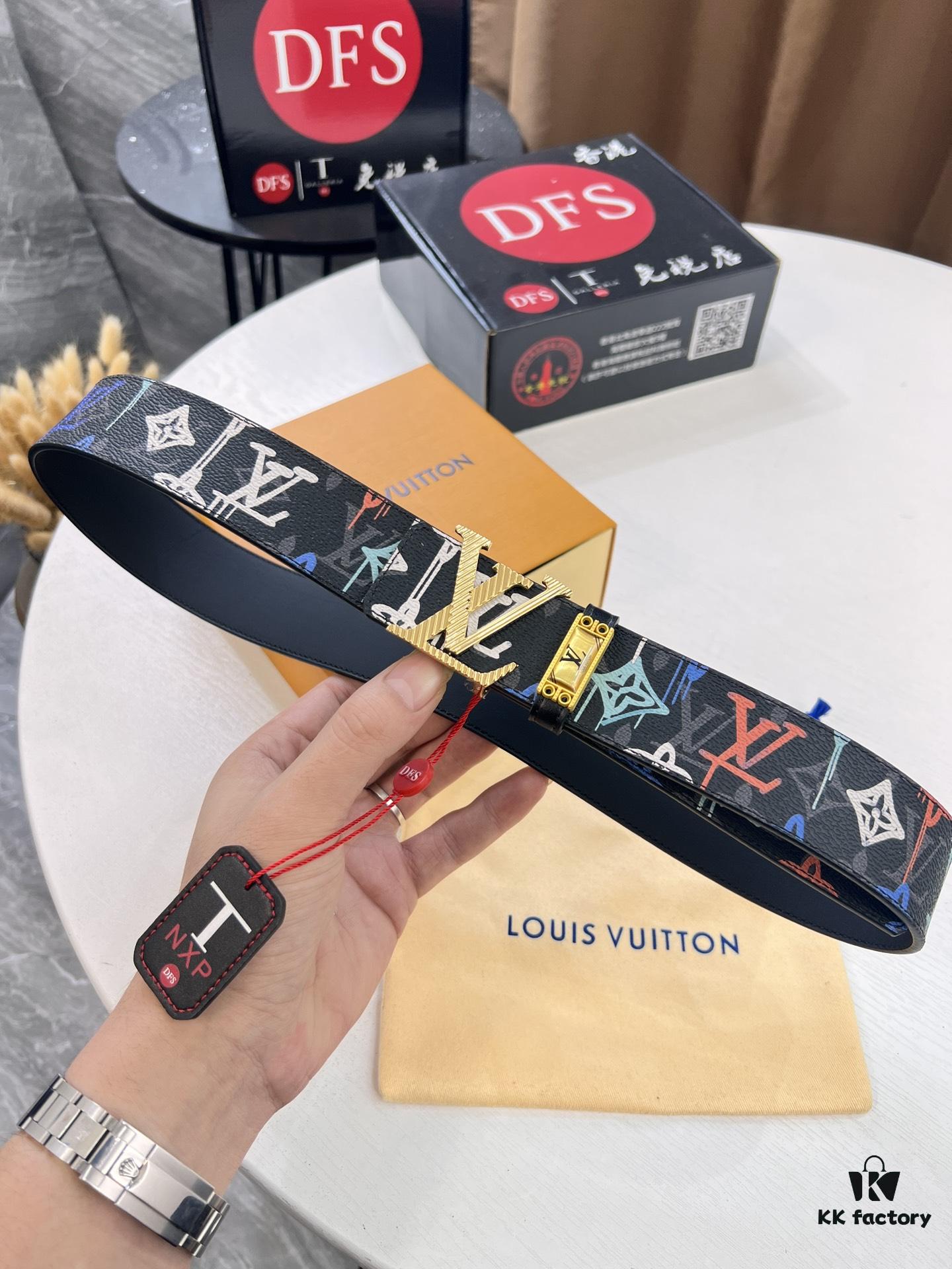 Louis Vuitton LV Men's Belt, 3.8cm Width, Reversible Design, Genuine Top-Layer Cowhide Leather, Original Factory Print, High-Quality Hardware