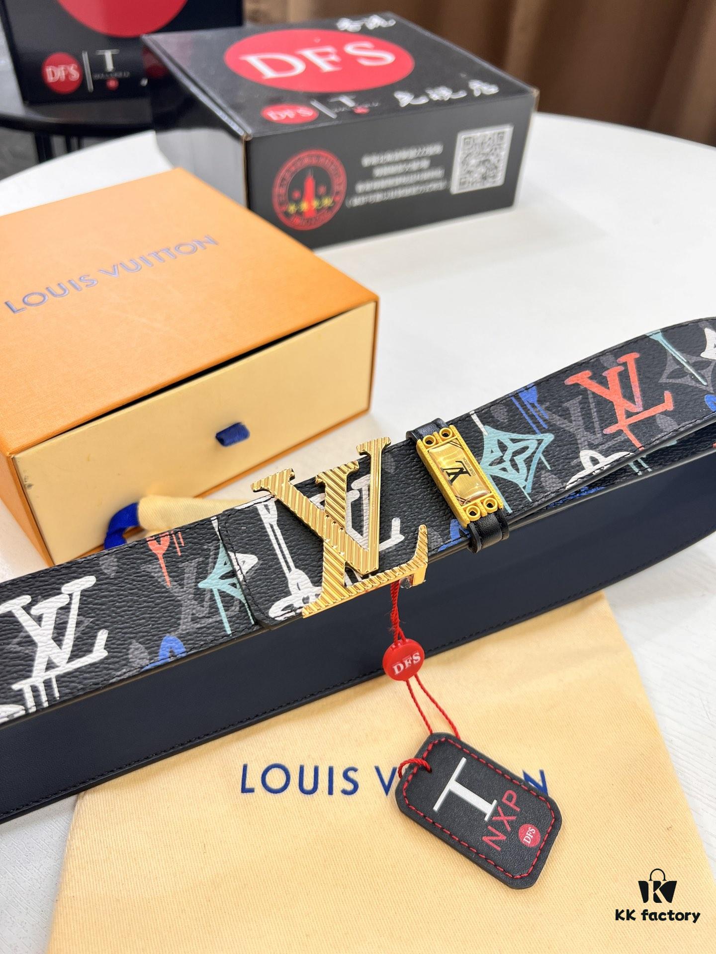 Louis Vuitton LV Men's Belt, 3.8cm Width, Reversible Design, Genuine Top-Layer Cowhide Leather, Original Factory Print, High-Quality Hardware