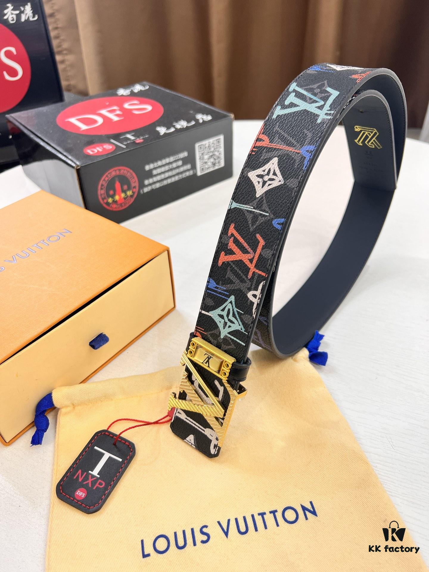 Louis Vuitton LV Men's Belt, 3.8cm Width, Reversible Design, Genuine Top-Layer Cowhide Leather, Original Factory Print, High-Quality Hardware