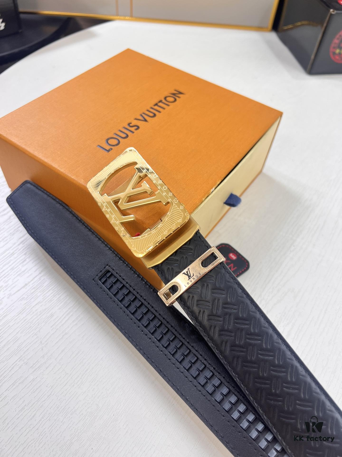 Louis Vuitton Automatic Buckle Belt, Premium Cowhide with Embossed Logo, 3.5cm Width, Top Quality