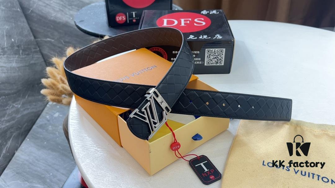 Woven Texture Full-Grain Leather, Premium Quality, LV Double-Sided Usage, New Stainless Steel Hardware