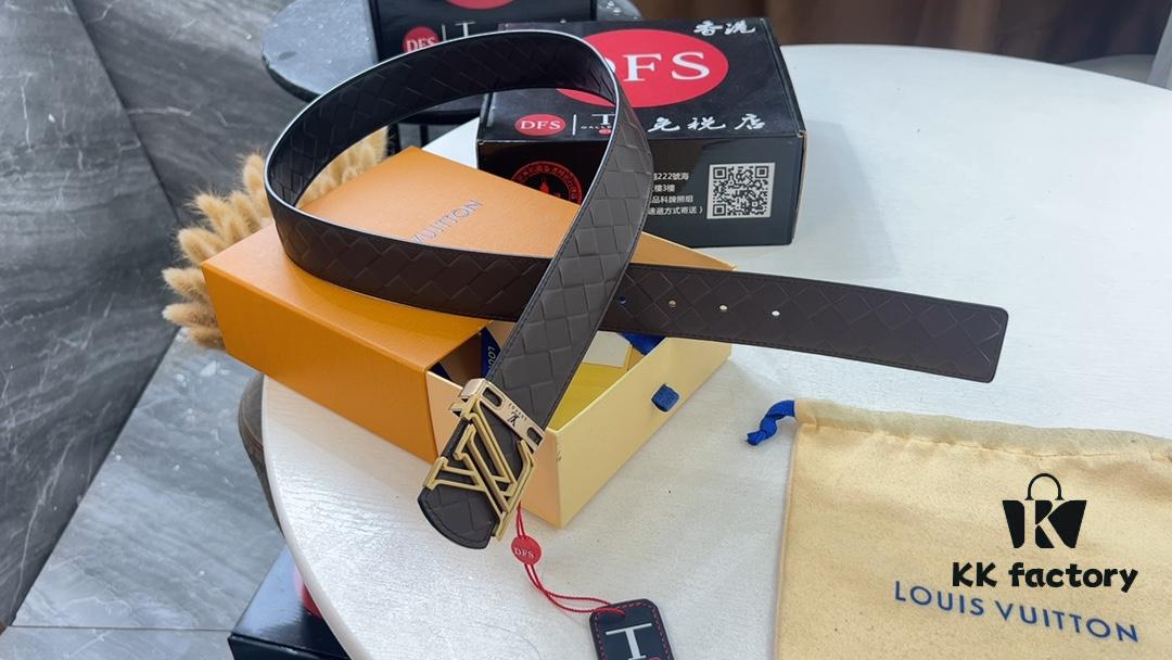 Woven Texture Full-Grain Leather, Premium Quality, LV Double-Sided Use, New Stainless Steel Hardware