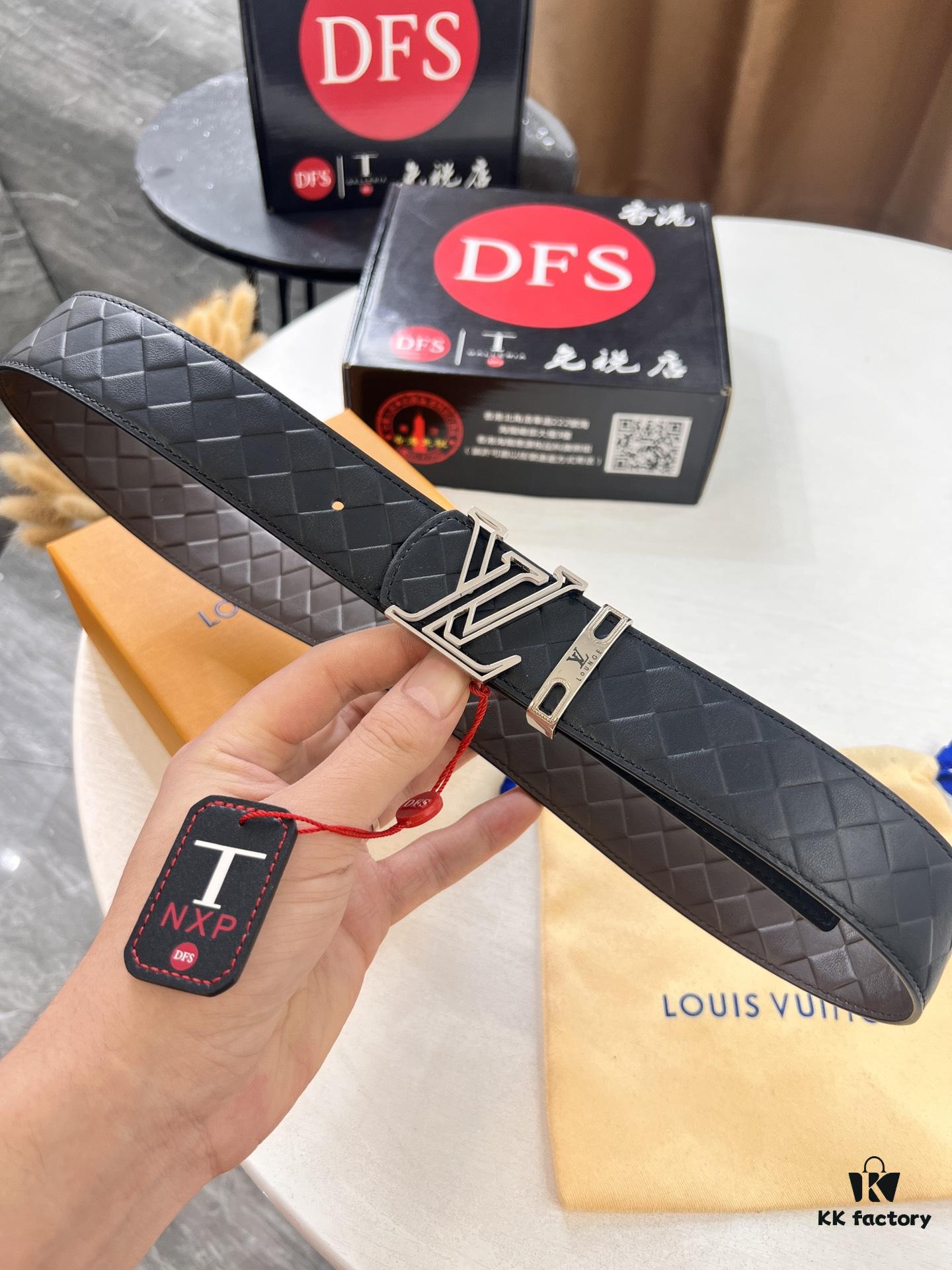 LV Men's Belt - Original Imported Woven Top-Layer Leather, Slim Design with Steel Hardware, Reversible Style, 3.8cm Width