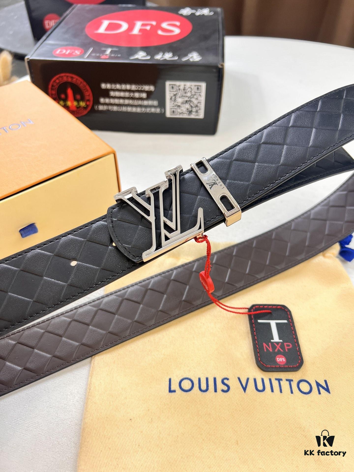 LV Men's Belt - Original Imported Woven Top-Layer Leather, Slim Design with Steel Hardware, Reversible Style, 3.8cm Width