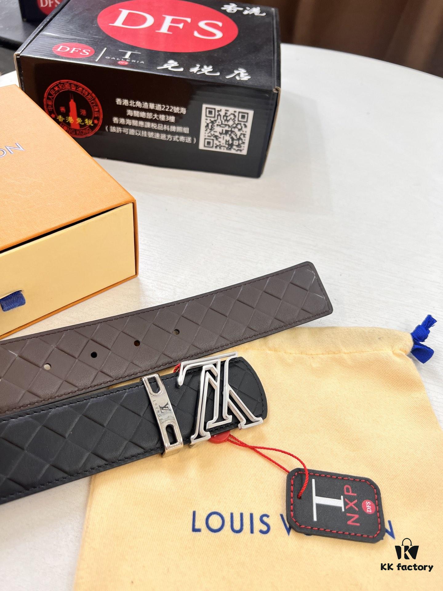 LV Men's Belt - Original Imported Woven Top-Layer Leather, Slim Design with Steel Hardware, Reversible Style, 3.8cm Width