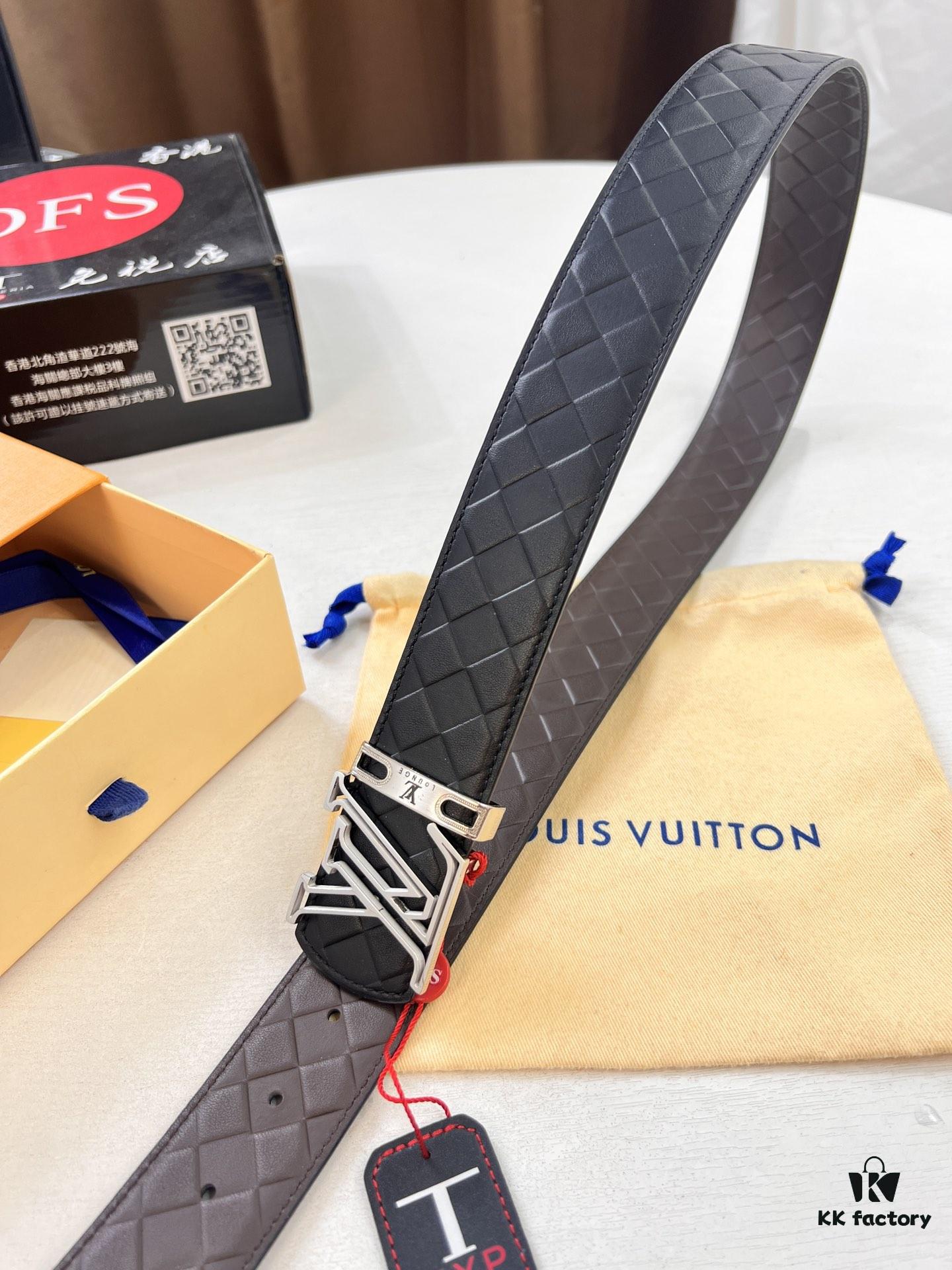 LV Men's Belt - Original Imported Woven Top-Layer Leather, Slim Design with Steel Hardware, Reversible Style, 3.8cm Width