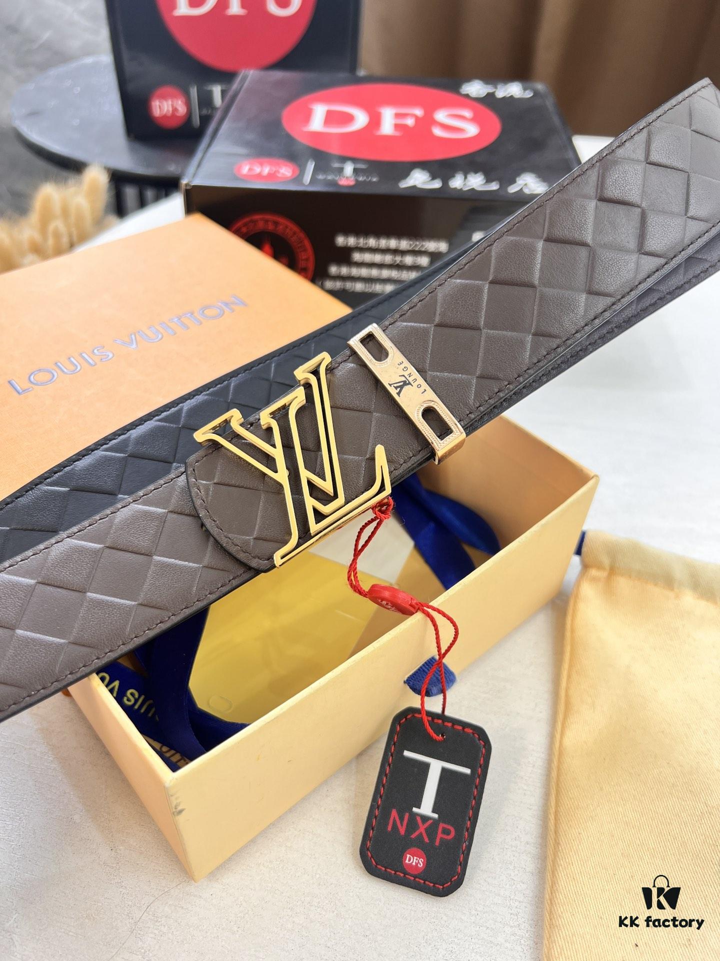 LV Men's Belt - Original Imported Woven Top-Layer Leather, New Style with Steel Hardware, Reversible Design