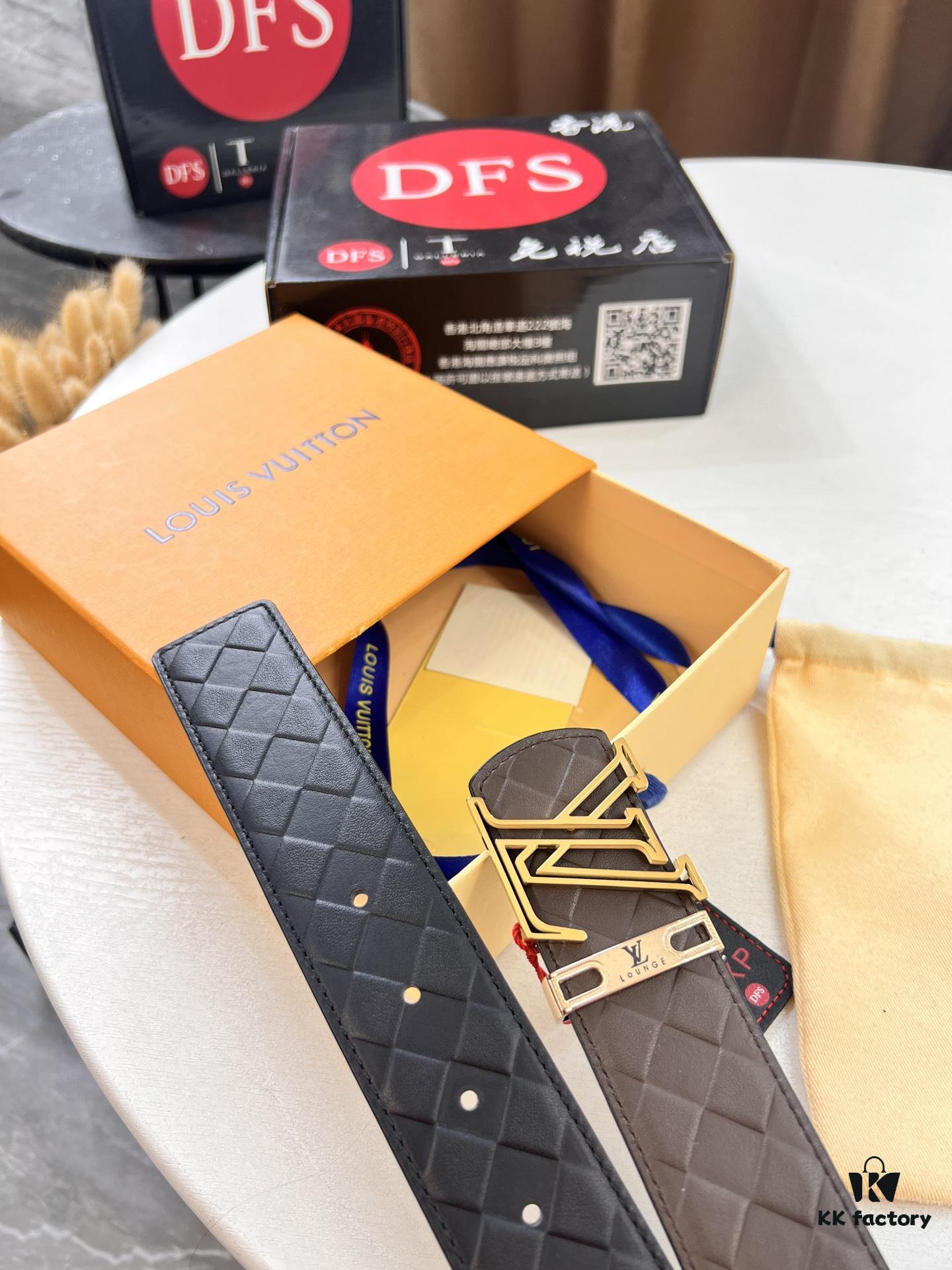 LV Men's Belt - Original Imported Woven Top-Layer Leather, New Style with Steel Hardware, Reversible Design