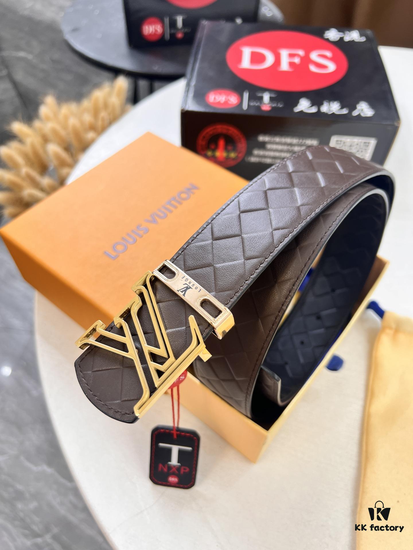 LV Men's Belt - Original Imported Woven Top-Layer Leather, New Style with Steel Hardware, Reversible Design