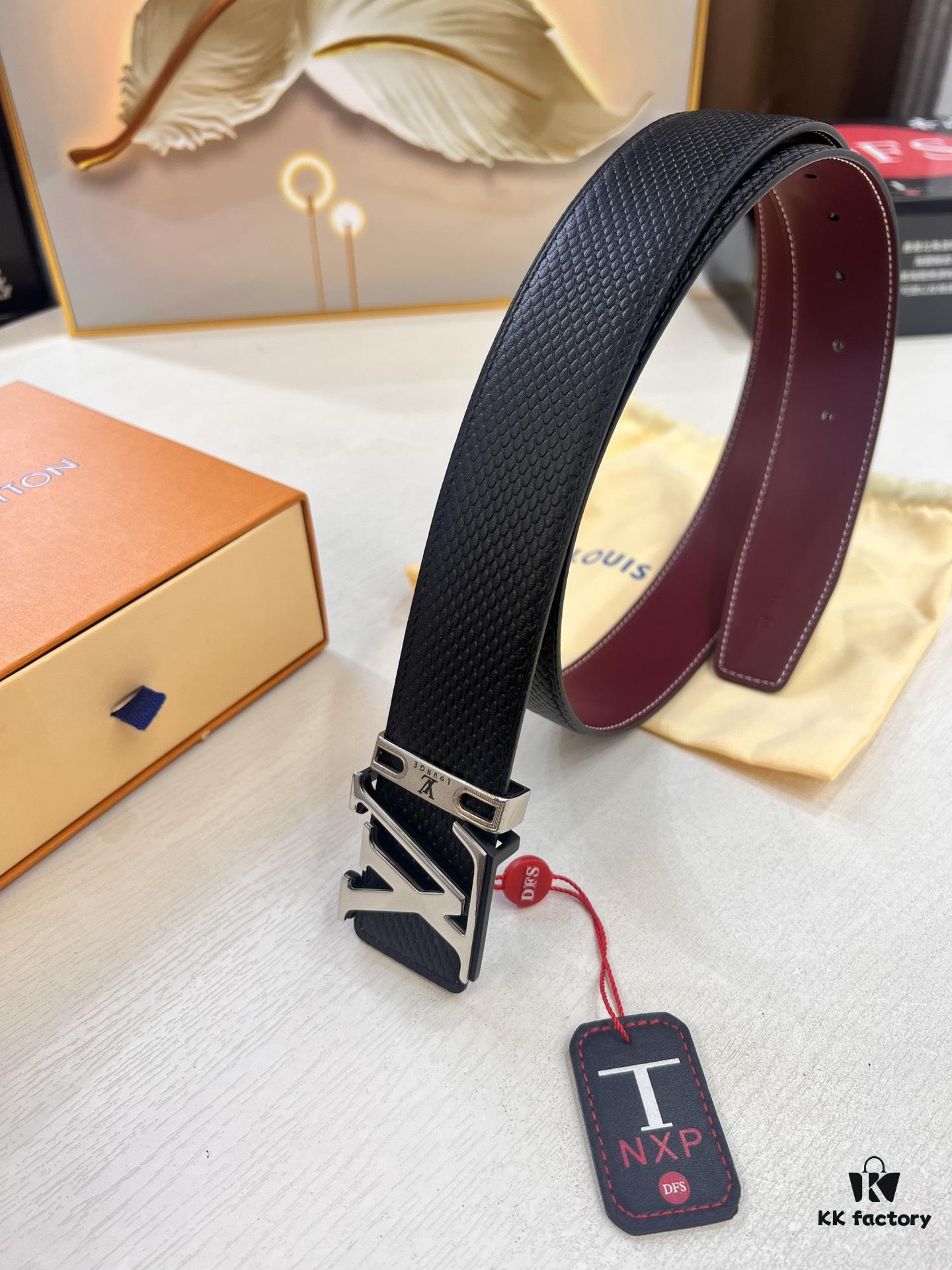 Top-Tier Louis Vuitton LV Belt, Genuine First-Layer French Calfskin, 3.8cm Width, Premium Hong Kong Duty-Free T Gift Box, Original NXP RFID Tag (Verifiable on Official Website), Stainless Steel Hardware, Hidden Buckle Design