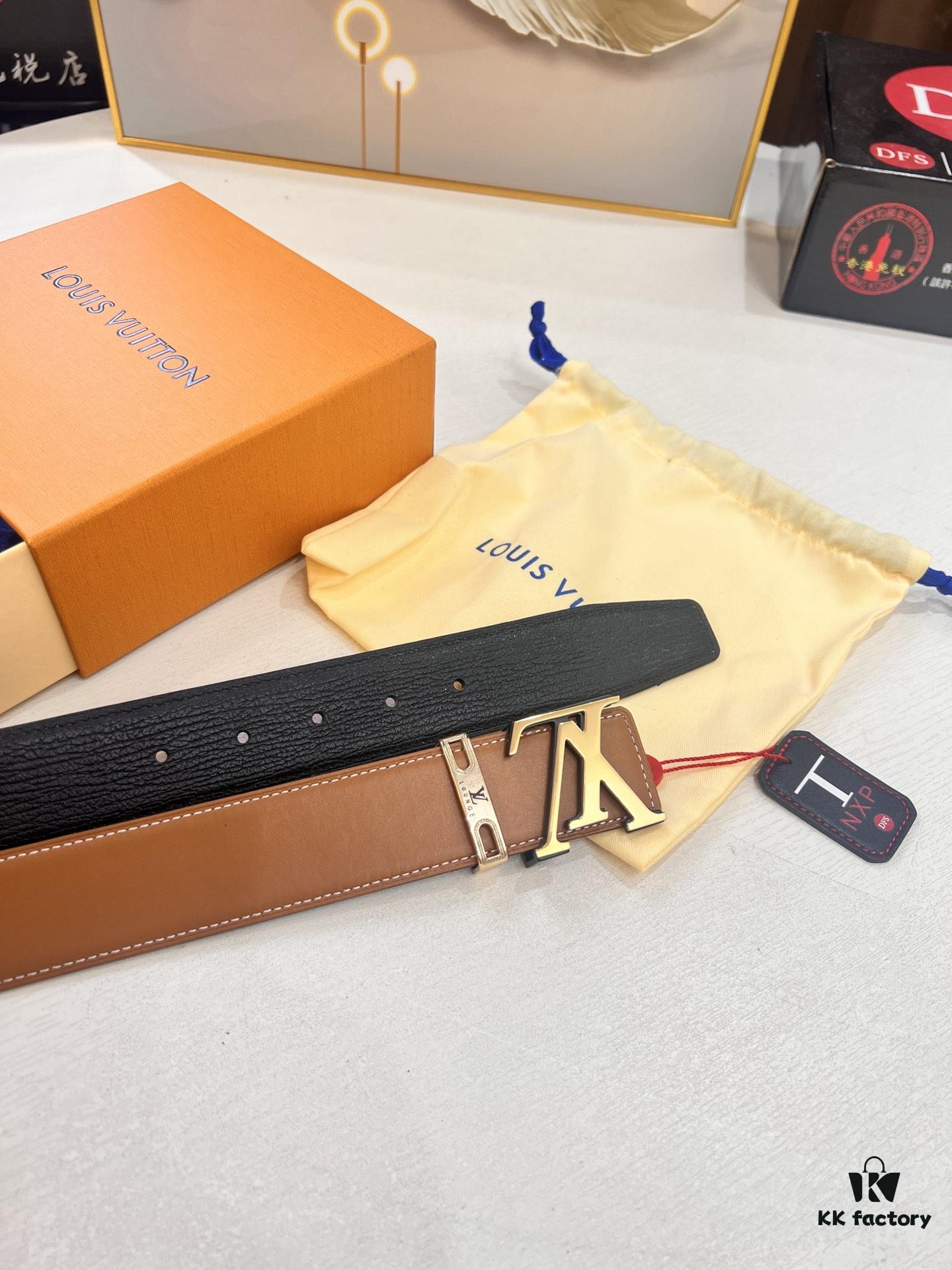 Top-Tier Louis Vuitton LV Belt – Genuine Full-Grain French Calfskin, 3.8cm Width, Premium Hong Kong Duty-Free T Gift Box, Original NXP RFID Tag (Verifiable on Official Website), Solid Stainless Steel Hardware