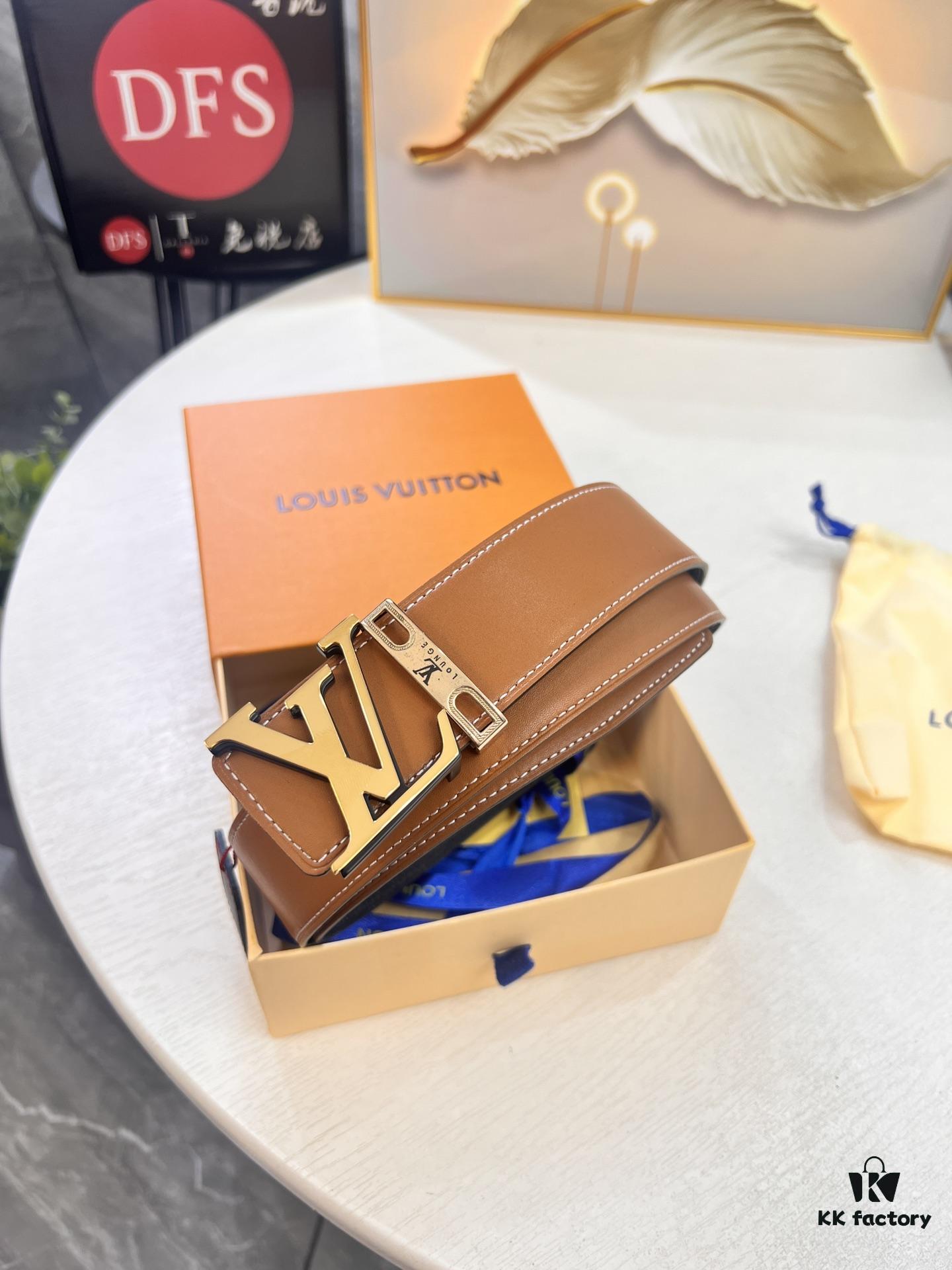 Top-Tier Louis Vuitton LV Belt – Genuine Full-Grain French Calfskin, 3.8cm Width, Premium Hong Kong Duty-Free T Gift Box, Original NXP RFID Tag (Verifiable on Official Website), Solid Stainless Steel Hardware