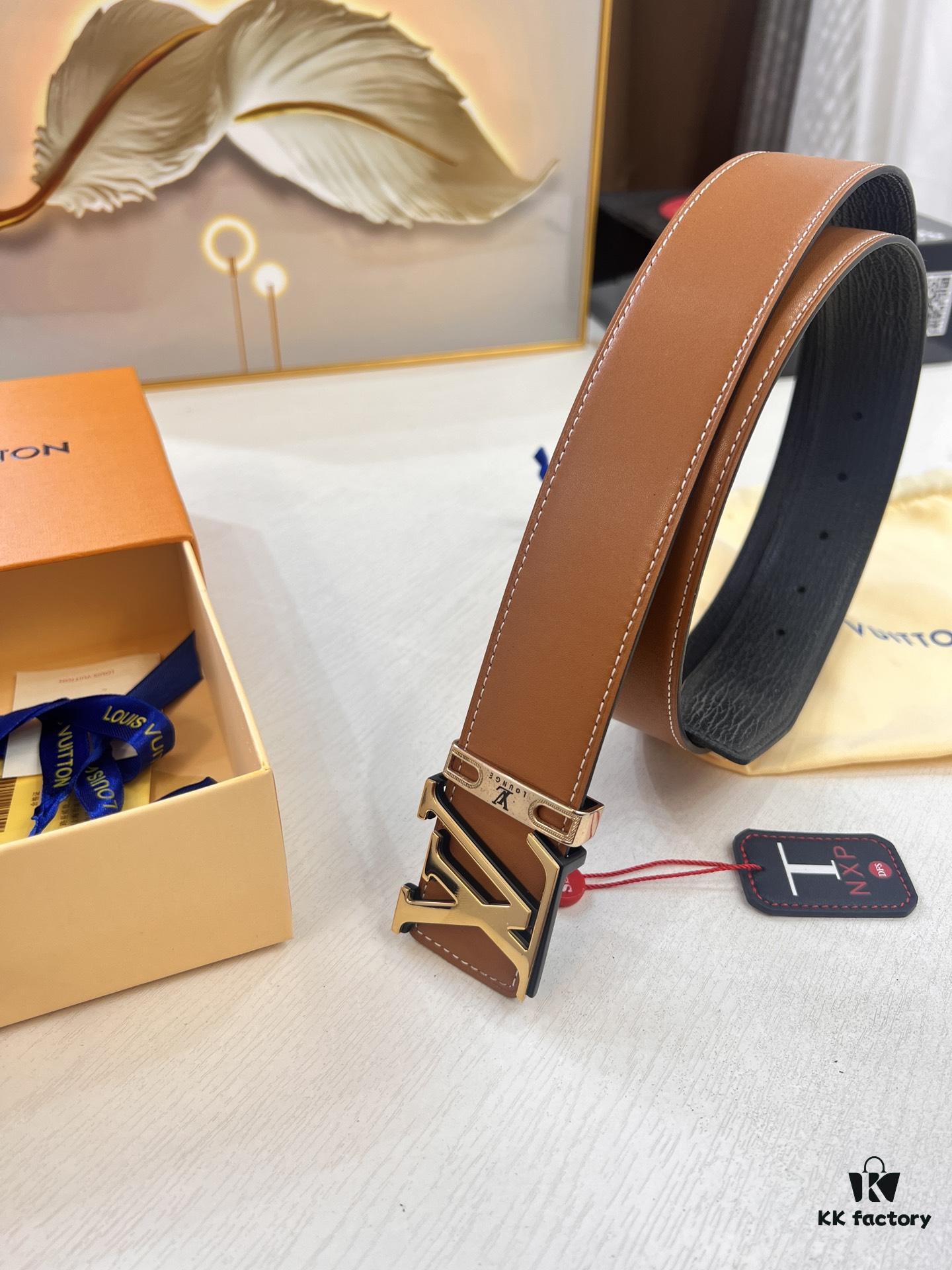 Top-Tier Louis Vuitton LV Belt – Genuine Full-Grain French Calfskin, 3.8cm Width, Premium Hong Kong Duty-Free T Gift Box, Original NXP RFID Tag (Verifiable on Official Website), Solid Stainless Steel Hardware