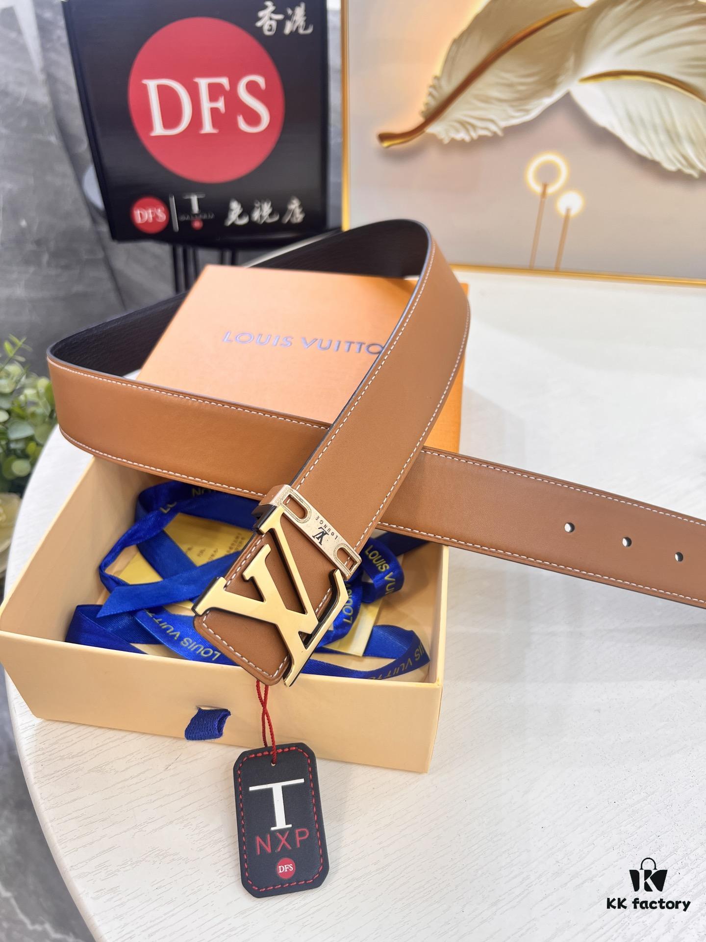 Top-Tier Louis Vuitton LV Belt – Genuine Full-Grain French Calfskin, 3.8cm Width, Premium Hong Kong Duty-Free T Gift Box, Original NXP RFID Tag (Verifiable on Official Website), Solid Stainless Steel Hardware