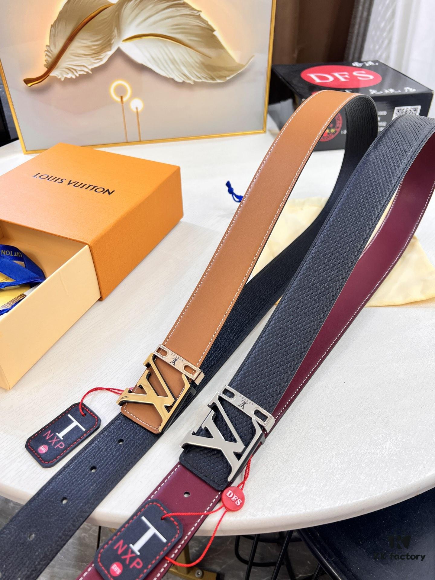 Top-Tier Louis Vuitton LV Belt – Genuine Full-Grain French Calfskin, 3.8cm Width, Premium Hong Kong Duty-Free T Gift Box, Original NXP RFID Tag (Verifiable on Official Website), Solid Stainless Steel Hardware