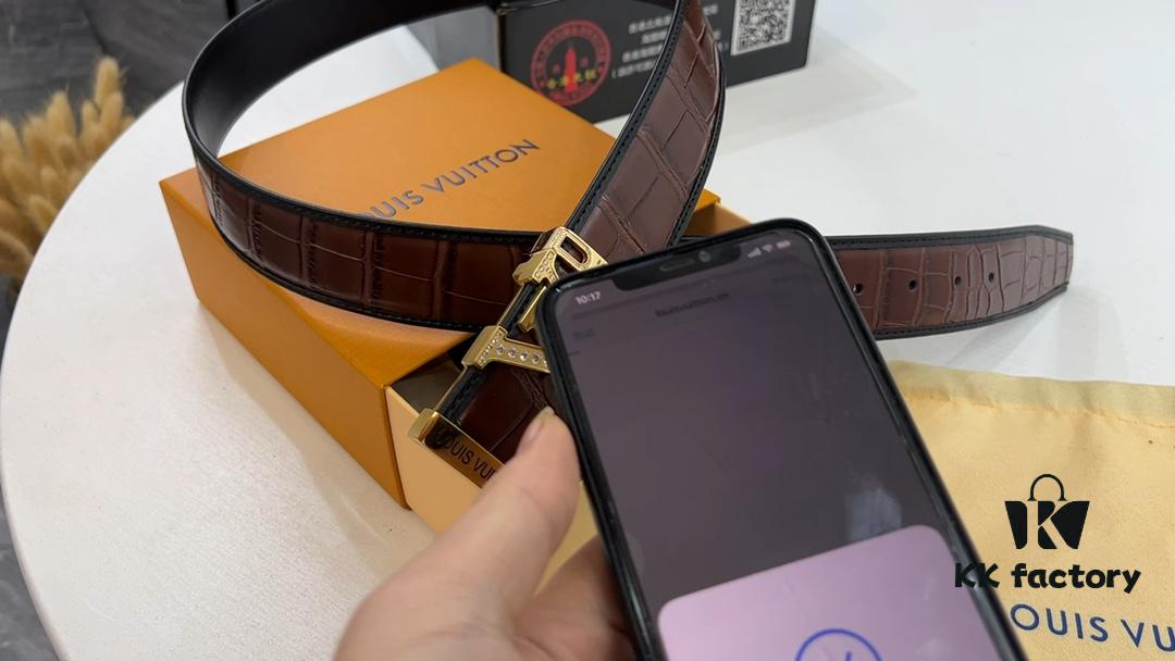 New LV Authentic Synchronized Version, Diamond-Paved Stainless Steel Hardware, Crocodile Grain Calfskin, Soft to Touch, Latest Edition, Imported Calfskin