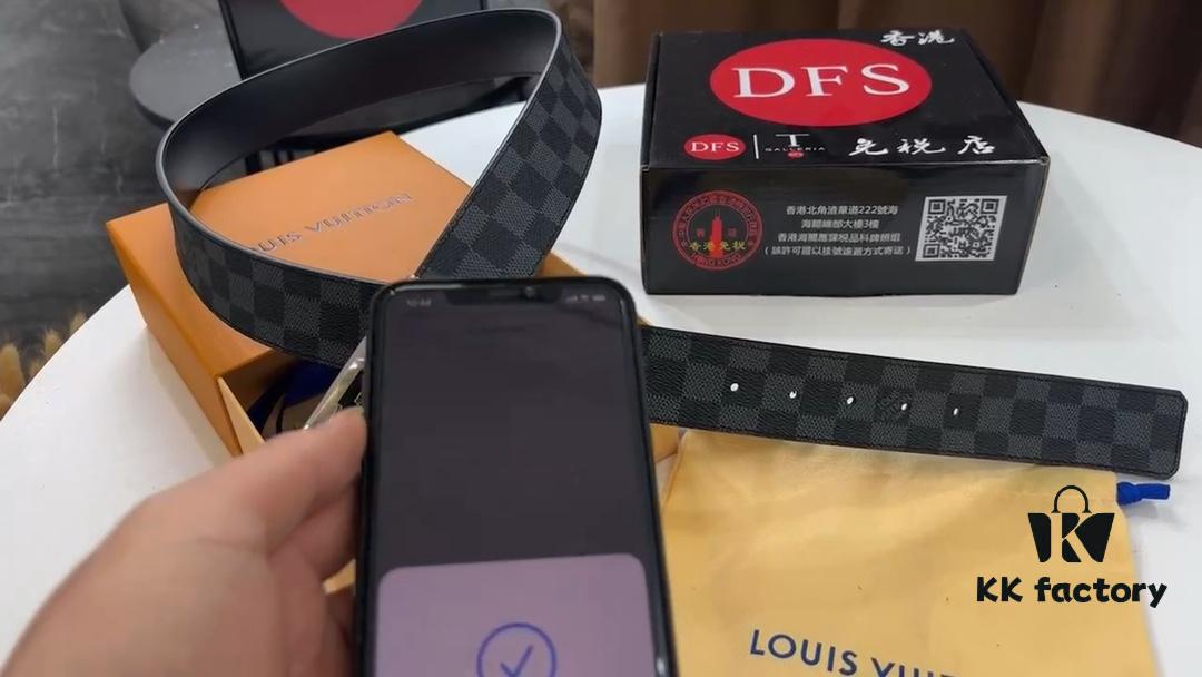 LV New Checkered Leather Belt, Fashion Casual Style with Video Anti-Counterfeit Authentication