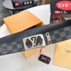 LV Men's Belt, New Style, Checkered Imported Fabric, Genuine Cowhide, Brass Hardware, 3.8cm Width
