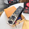 LV Men's Belt, New Style, Checkered Imported Fabric, Genuine Cowhide, Brass Hardware, 3.8cm Width