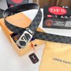 LV Men's Belt, New Style, Checkered Imported Fabric, Genuine Cowhide, Brass Hardware, 3.8cm Width