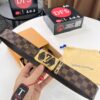 LV Men's Belt, New Style, Checkered Imported Fabric, Genuine Cowhide, Letter Hardware, 3.8cm Width