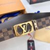 LV Men's Belt, New Style, Checkered Imported Fabric, Genuine Cowhide, Letter Hardware, 3.8cm Width